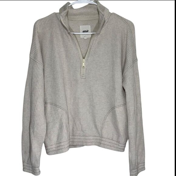 Aerie Cream Waffle Knit Half Zip Pullover Sweater - Picture 1 of 6
